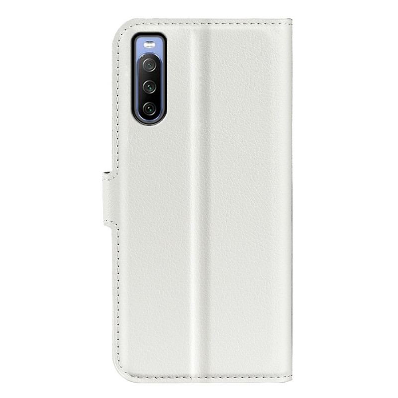 Flip Cover Sony Xperia 10 IV Klassisk Litchi Imiteret Læder