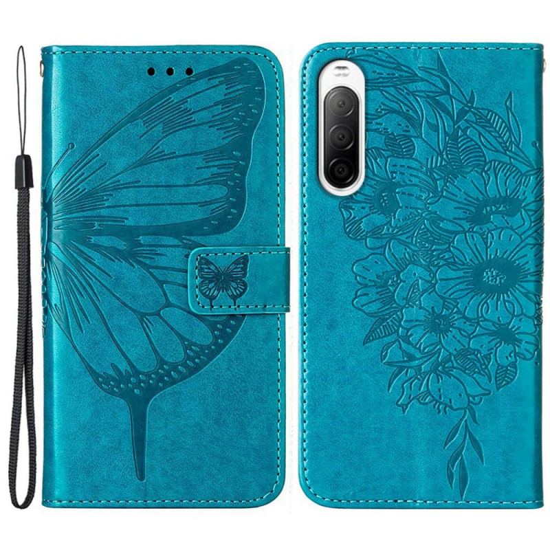 Flip Cover Sony Xperia 10 IV Sommerfugl Med Snor