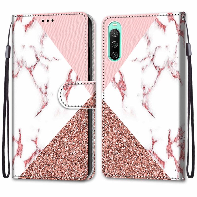 Læder Cover Sony Xperia 10 IV Marmor Og Glitter Trekant