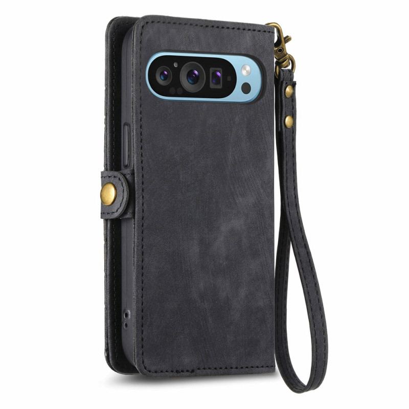 Læder Cover Google Pixel 9 Pro Telefon Etui Geometri Stroppung