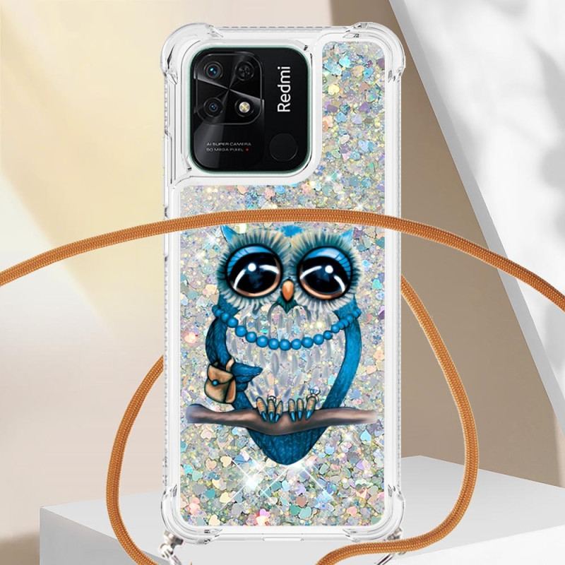 Cover Xiaomi Redmi 10C Med Snor Sequin Snøre Miss Owl