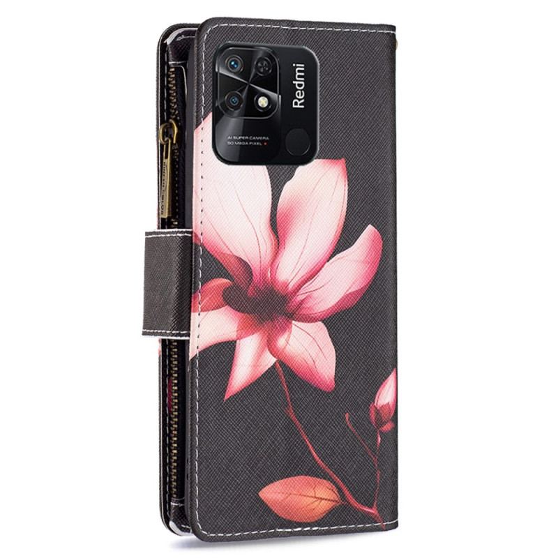 Flip Cover Xiaomi Redmi 10C Blomsterlomme Med Lynlås