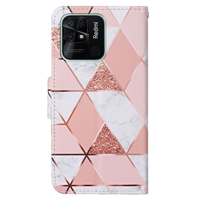 Flip Cover Xiaomi Redmi 10C Glitter Marmor Med Snor