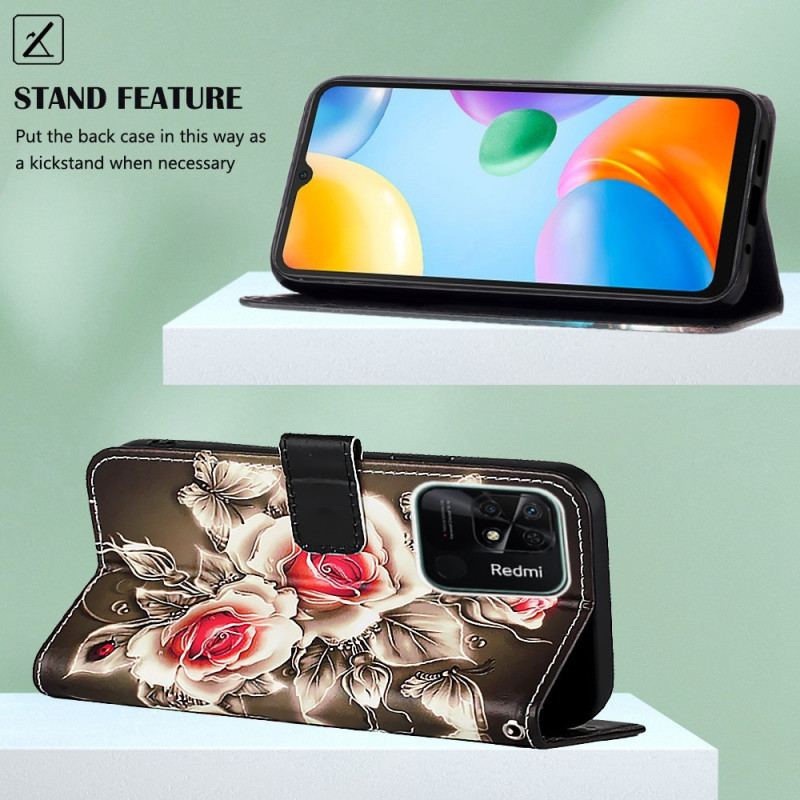 Flip Cover Xiaomi Redmi 10C Med Snor Blomstervariation Med Rem