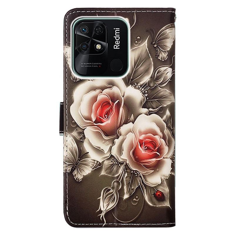 Flip Cover Xiaomi Redmi 10C Med Snor Blomstervariation Med Rem