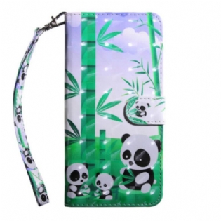 Flip Cover Xiaomi Redmi 10C Med Snor Lanyard Panda Familie