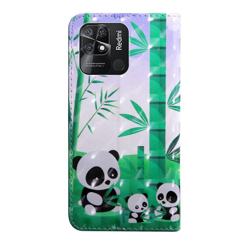 Flip Cover Xiaomi Redmi 10C Med Snor Lanyard Panda Familie