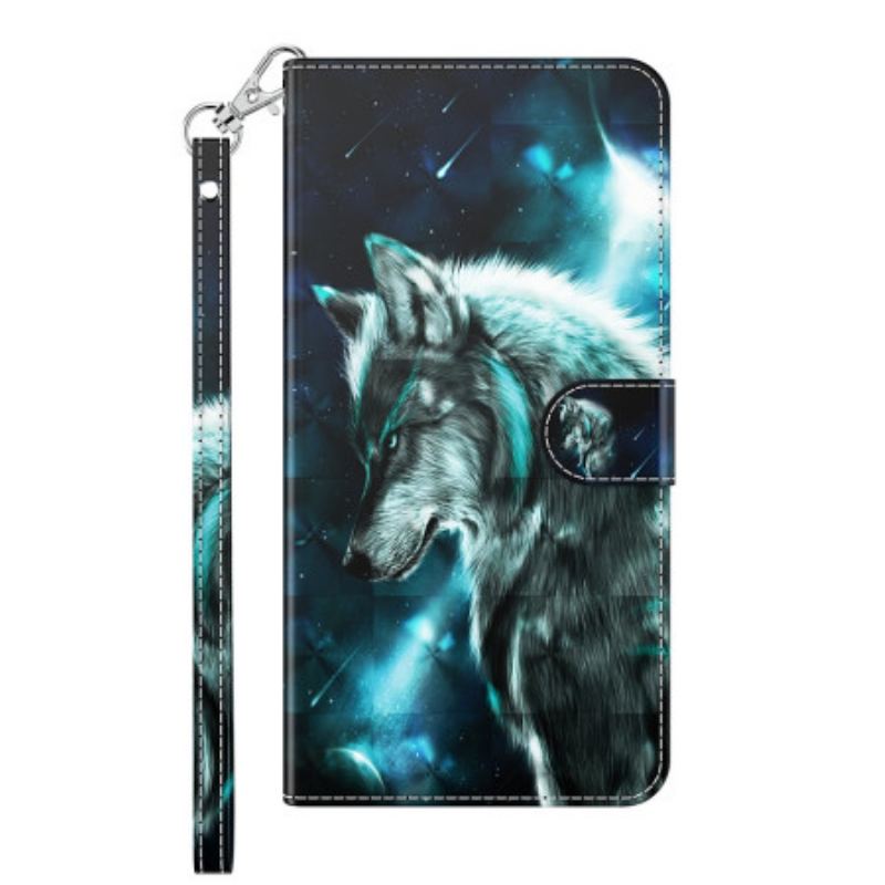 Flip Cover Xiaomi Redmi 10C Med Snor Lanyard Wolf