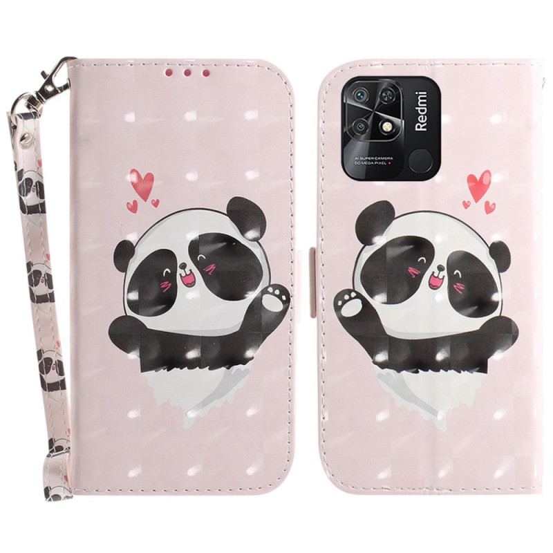 Flip Cover Xiaomi Redmi 10C Med Snor Lille Panda Med Rem