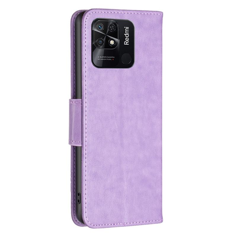 Flip Cover Xiaomi Redmi 10C Med Snor Sommerfugle Trykt Strappy