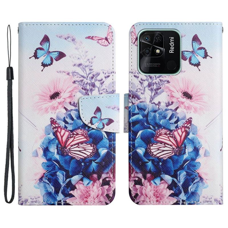 Flip Cover Xiaomi Redmi 10C Med Snor Strappy Floral Fantasy