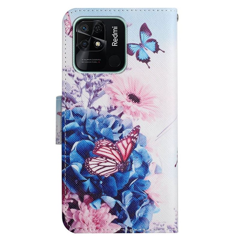 Flip Cover Xiaomi Redmi 10C Med Snor Strappy Floral Fantasy