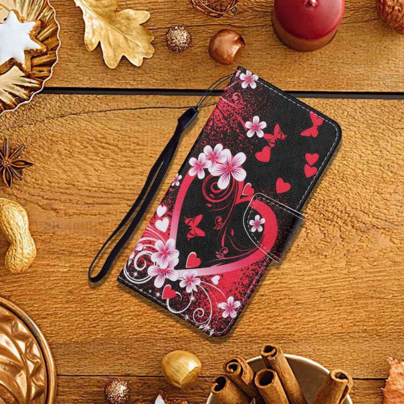 Flip Cover Xiaomi Redmi 10C Med Snor Strappy Heart