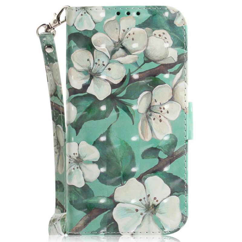 Flip Cover Xiaomi Redmi 10C Med Snor Strappy Hvide Blomster