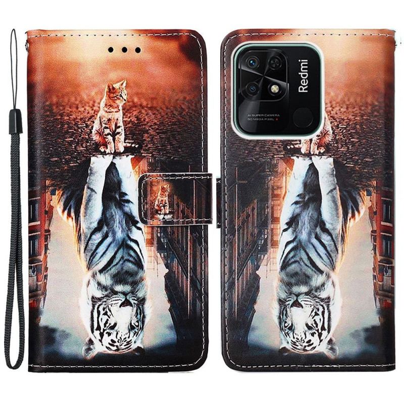 Flip Cover Xiaomi Redmi 10C Med Snor Strappy Kitten Dream