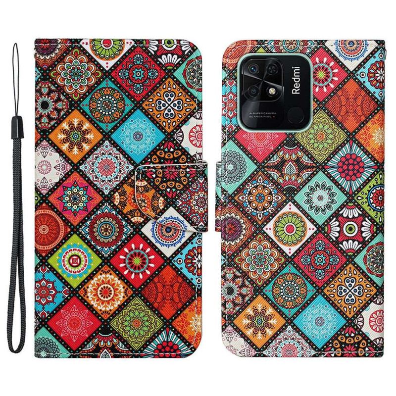 Flip Cover Xiaomi Redmi 10C Med Snor Strappy Patchwork