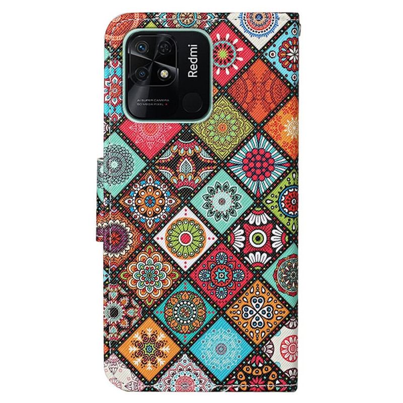 Flip Cover Xiaomi Redmi 10C Med Snor Strappy Patchwork