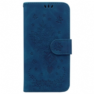 Flip Cover Xiaomi Redmi 10C Med Snor Strappy Roser Og Sommerfugle