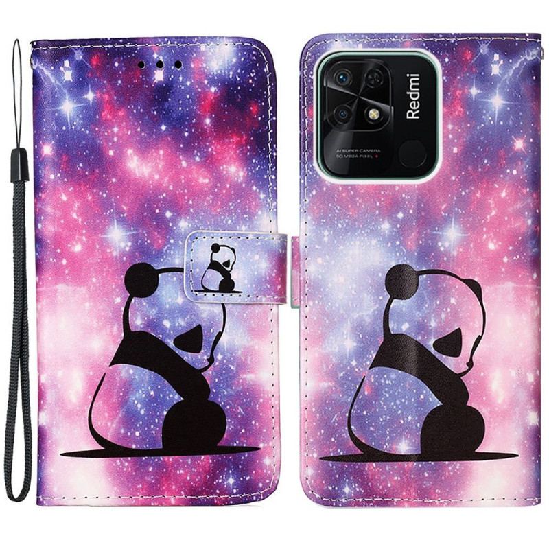 Flip Cover Xiaomi Redmi 10C Med Snor Strappy Space Panda