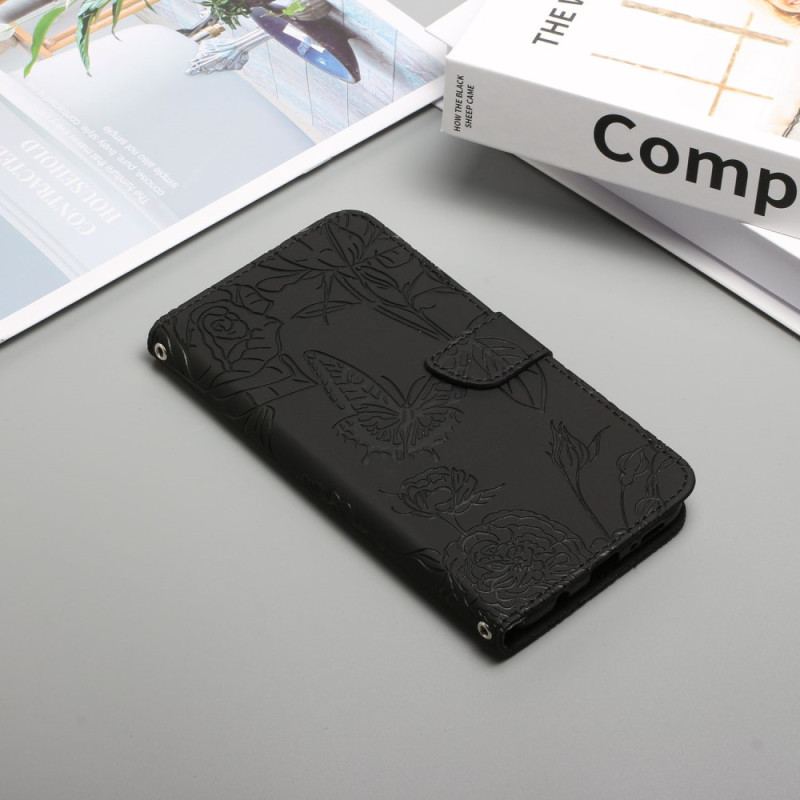 Flip Cover Xiaomi Redmi 10C Sommerfugle Og Skulderrem
