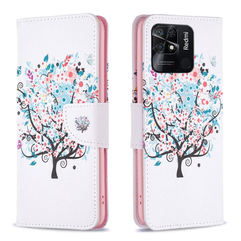 Læder Cover Xiaomi Redmi 10C Blomstret Træ