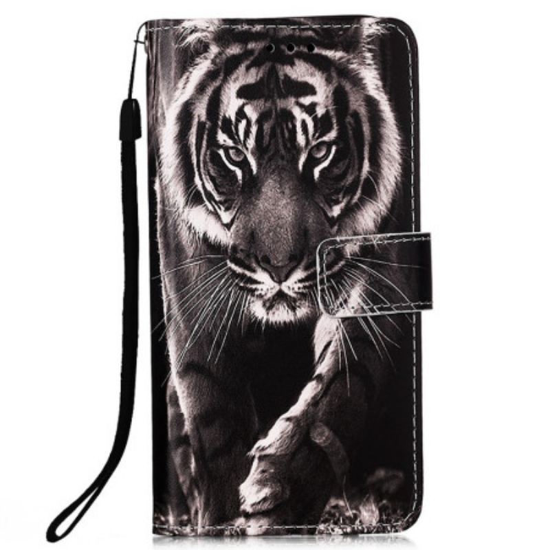 Læder Cover Xiaomi Redmi 10C Med Snor Fantastisk Thong Tiger