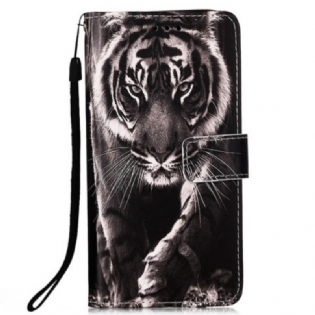 Læder Cover Xiaomi Redmi 10C Med Snor Fantastisk Thong Tiger