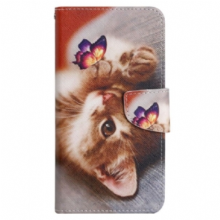 Læder Cover Xiaomi Redmi 10C Med Snor Kun Thong Cats