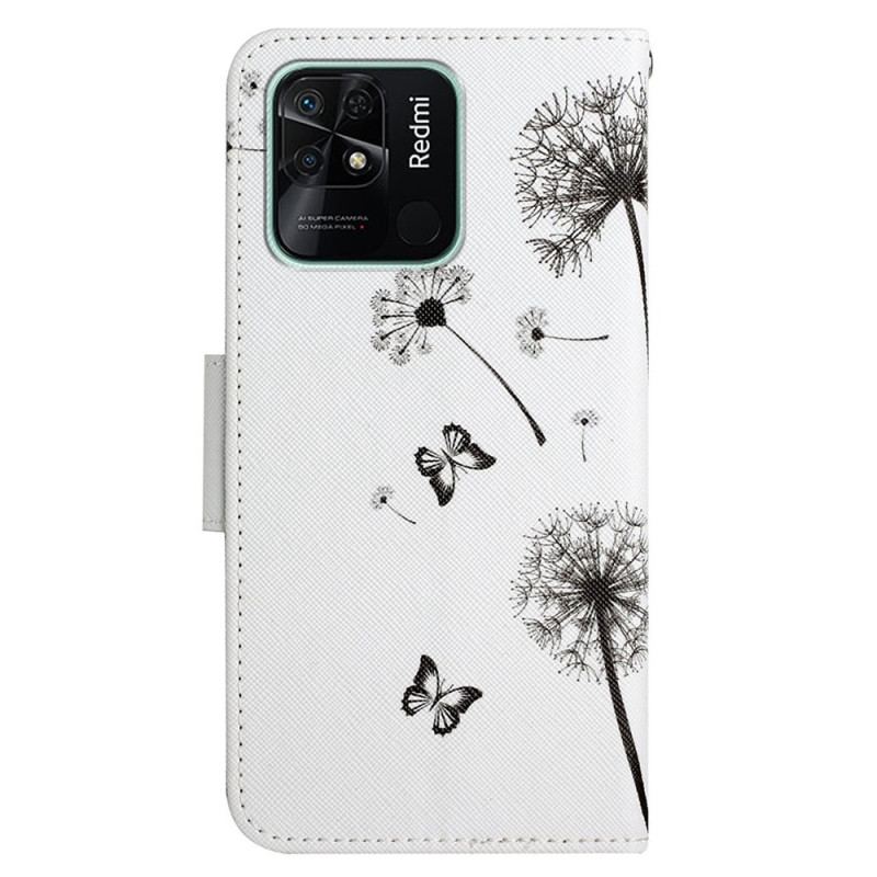 Læder Cover Xiaomi Redmi 10C Med Snor Lanyard Love Mælkebøtter