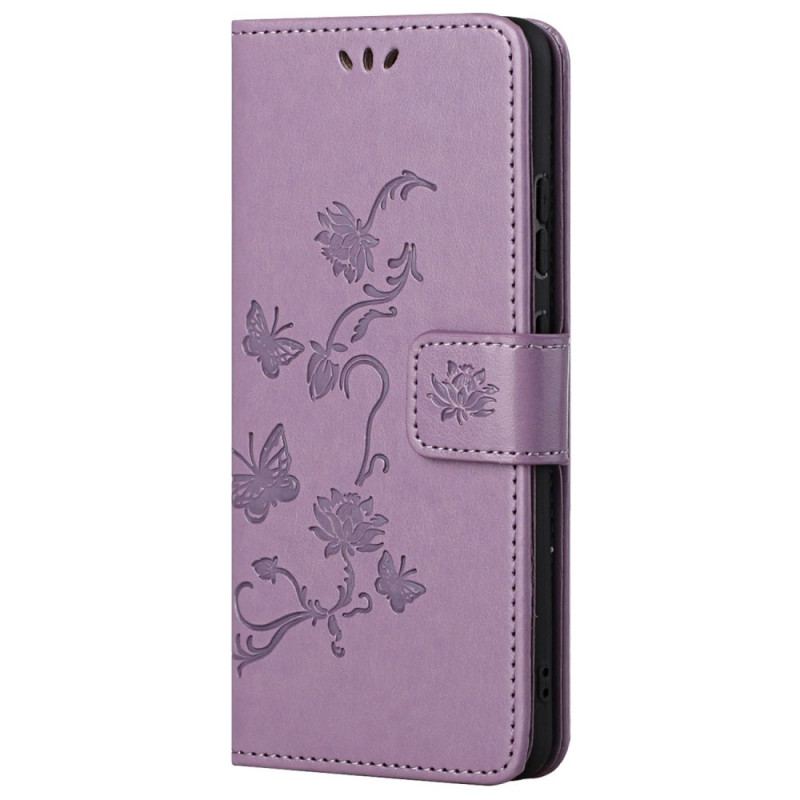 Læder Cover Xiaomi Redmi 10C Med Snor Rem Blomster