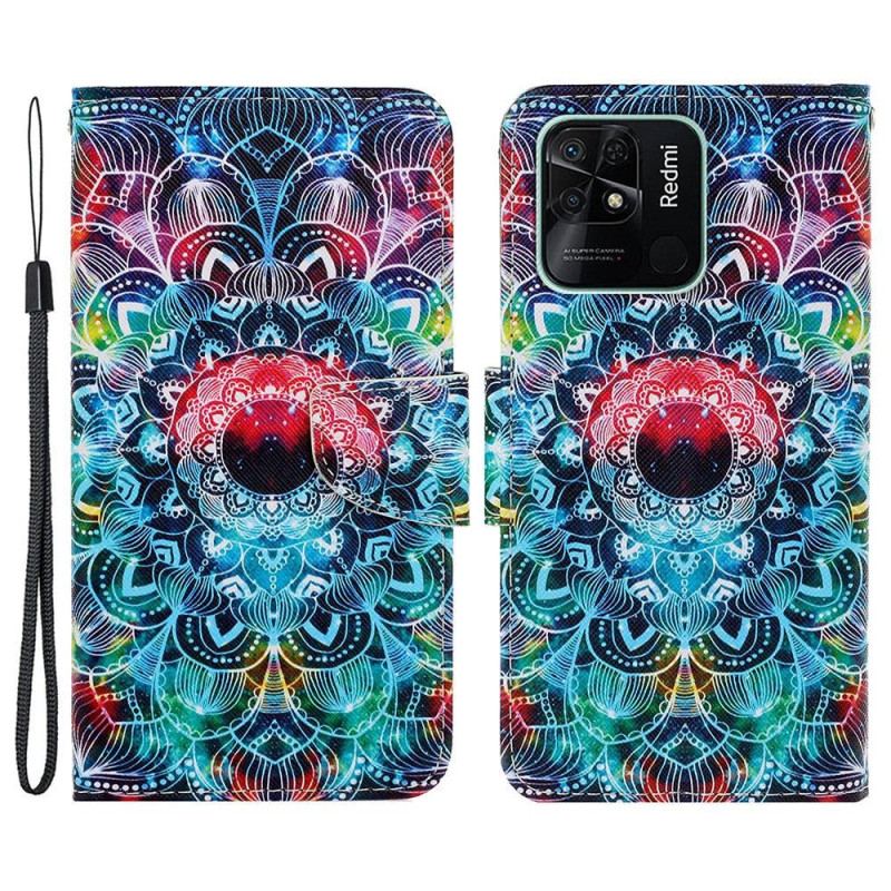 Læder Cover Xiaomi Redmi 10C Med Snor Strappy Mandala