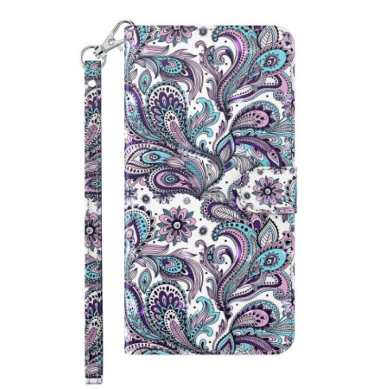 Læder Cover Xiaomi Redmi 10C Med Snor Strappy Paisley Mønster