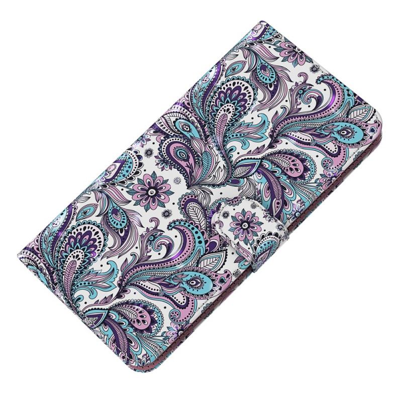 Læder Cover Xiaomi Redmi 10C Med Snor Strappy Paisley Mønster