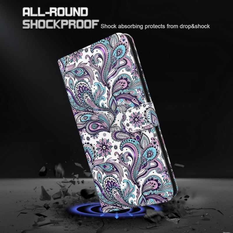 Læder Cover Xiaomi Redmi 10C Med Snor Strappy Paisley Mønster