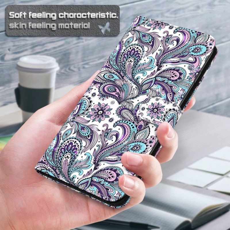 Læder Cover Xiaomi Redmi 10C Med Snor Strappy Paisley Mønster