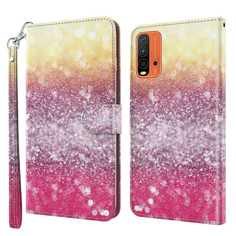 Læder Cover Xiaomi Redmi 9T Magenta Glitter Gradient