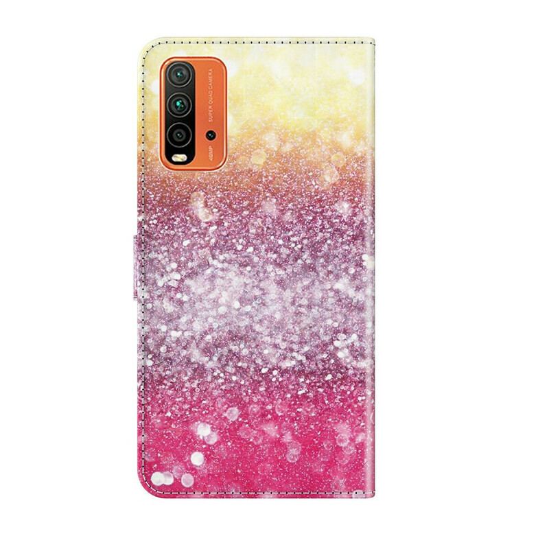 Læder Cover Xiaomi Redmi 9T Magenta Glitter Gradient