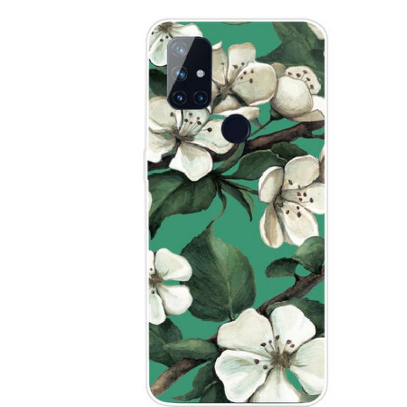 Cover OnePlus Nord N10 Malede Hvide Blomster