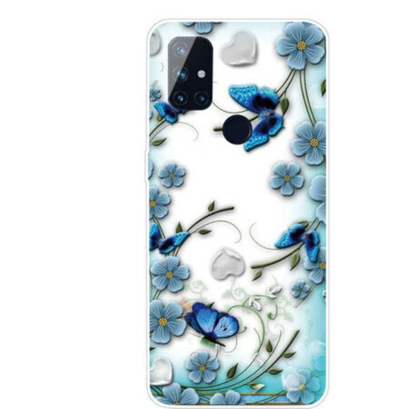 Cover OnePlus Nord N10 Sømløse Retro Sommerfugle Og Blomster