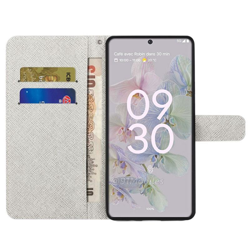 Flip Cover Google Pixel 6A Med Snor Fjer Med Snor