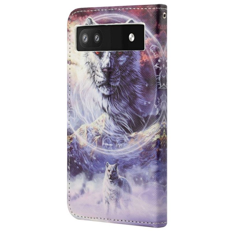 Flip Cover Google Pixel 6A Med Snor Thong Wolves