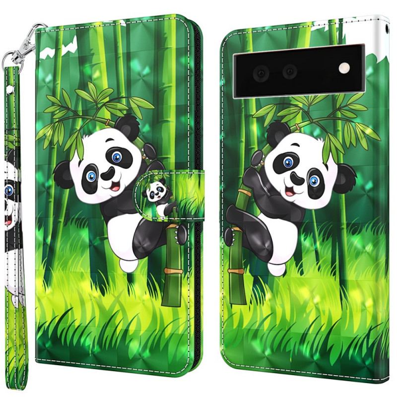 Læder Cover Google Pixel 6A Med Snor Strappy Panda