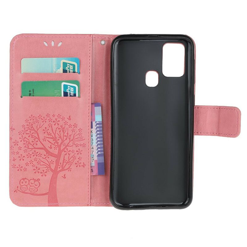 Flip Cover OnePlus Nord N100 Med Snor Thong Træ Og Ugler