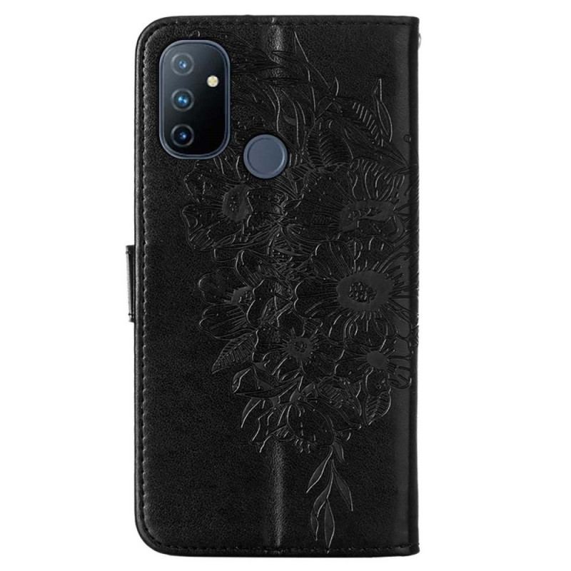 Læder Cover OnePlus Nord N100 Med Snor Strappy Butterfly Design