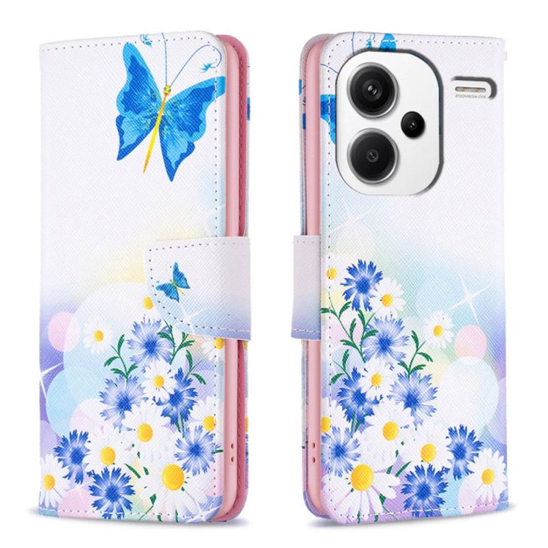 Flip Cover Xiaomi Redmi Note 13 Pro Plus 5g Sommerfugle Og Blomster Akvarel