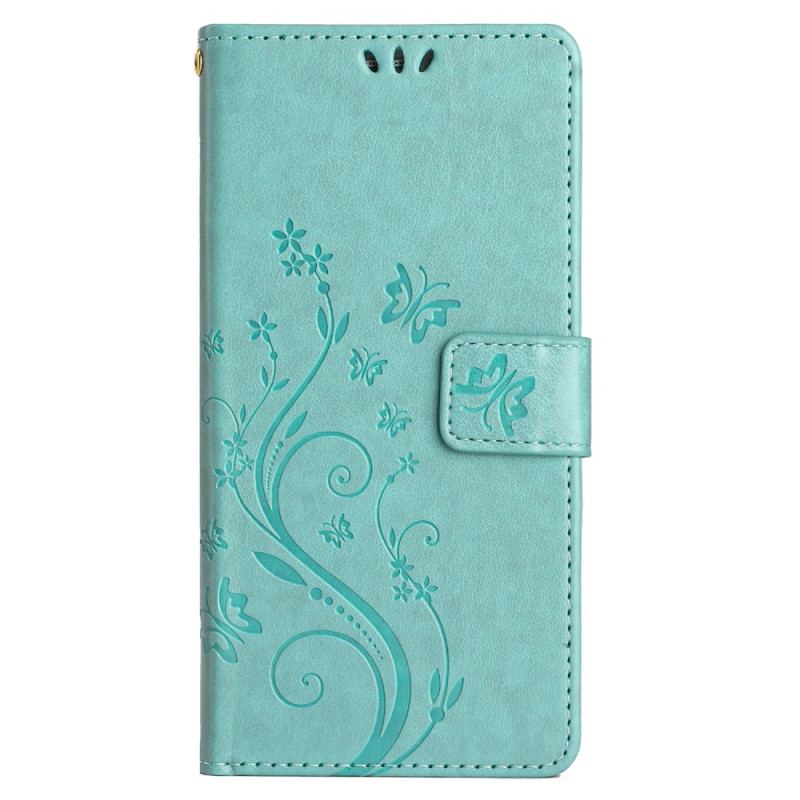 Læder Cover Xiaomi Redmi Note 13 Pro Plus 5g Blomster Og Sommerfugle Med Snor