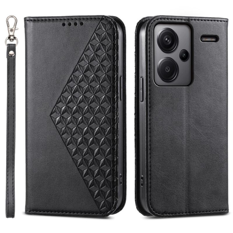 Læder Cover Xiaomi Redmi Note 13 Pro Plus 5g Telefon Etui Diamantdesign Med Rem