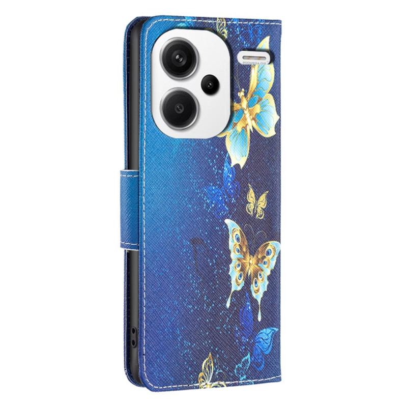 Læder Cover Xiaomi Redmi Note 13 Pro Plus 5g Telefon Etui Gyldne Sommerfugle