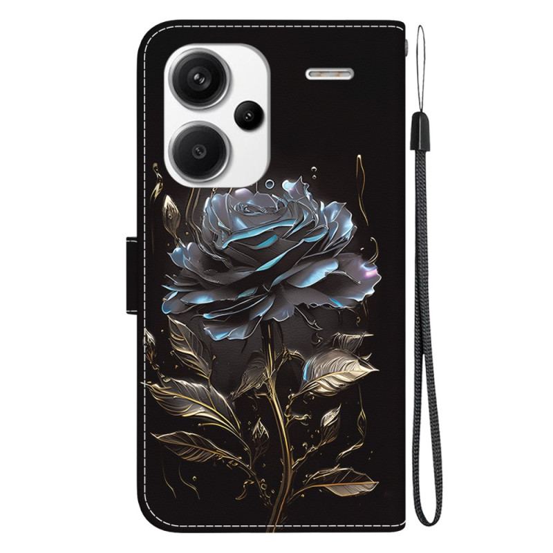 Læder Cover Xiaomi Redmi Note 13 Pro Plus 5g Telefon Etui Sort Rose Med Rem