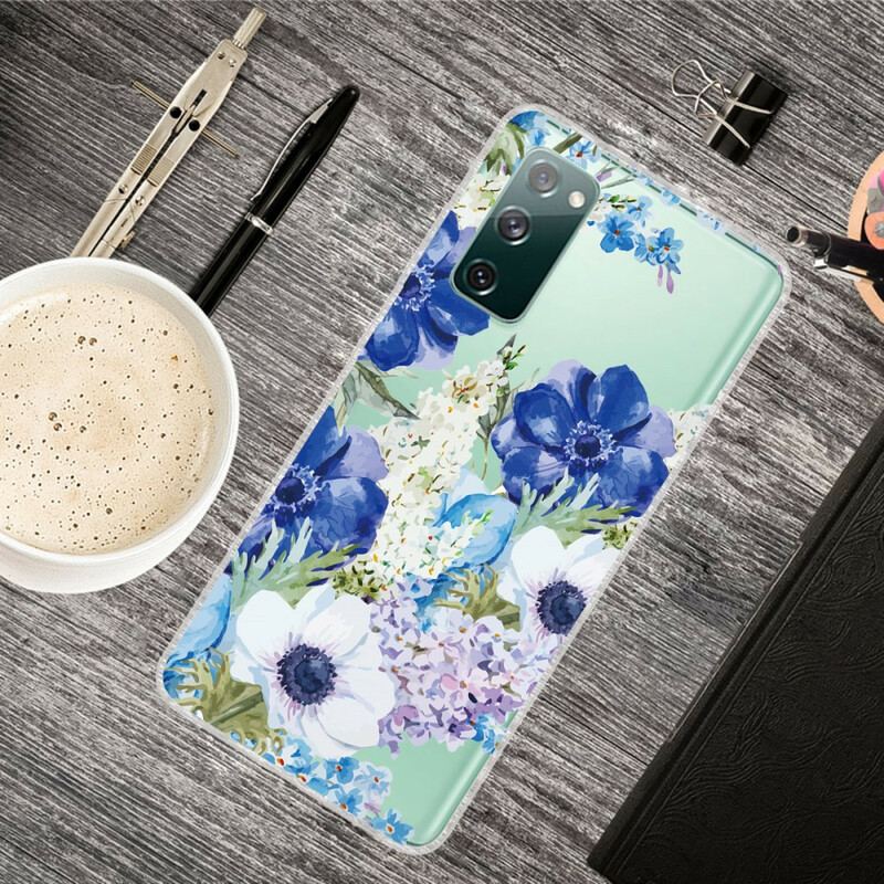 Cover Samsung Galaxy S20 FE Sømløs Akvarel Blå Blomster